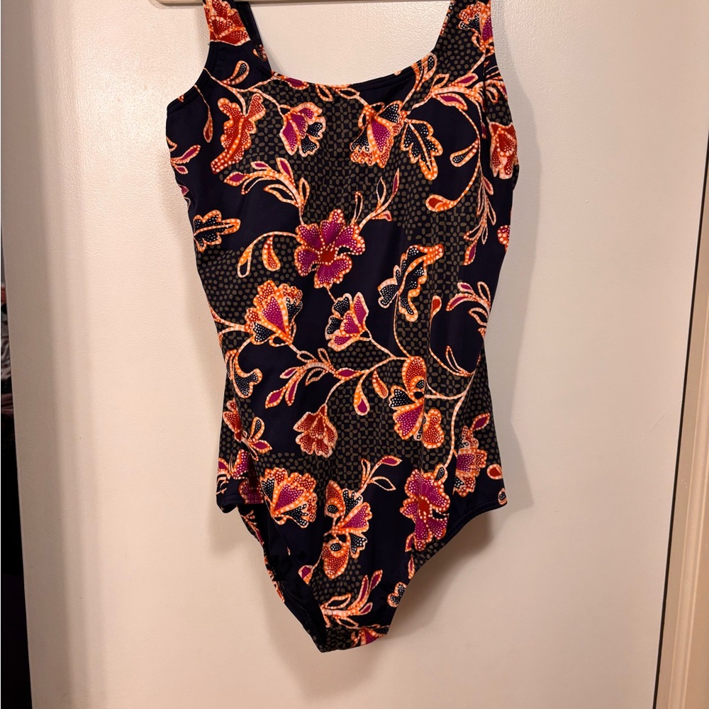 Lands' End Navy One-Piece Swimsuit with Pink & Orange Floral Print